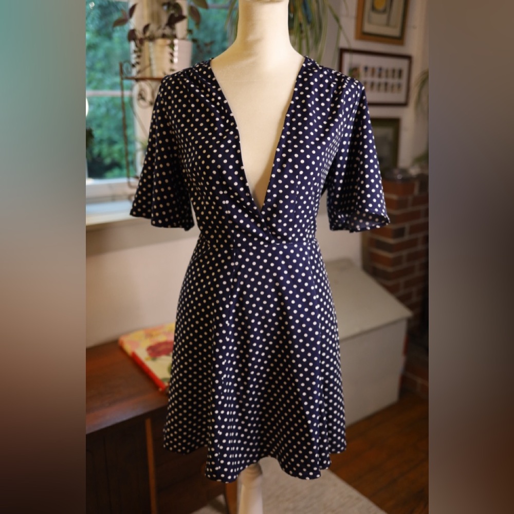 Navy and White Polka Dot Wrap Dress
